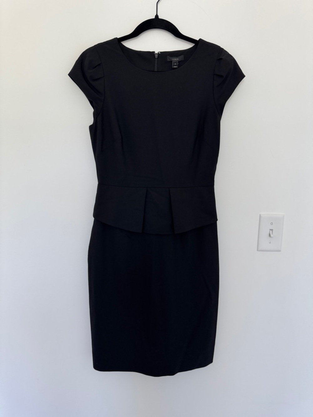 J. Crew Black Cap-Sleeve Peplum Style Business Midi Dress - Size 4
